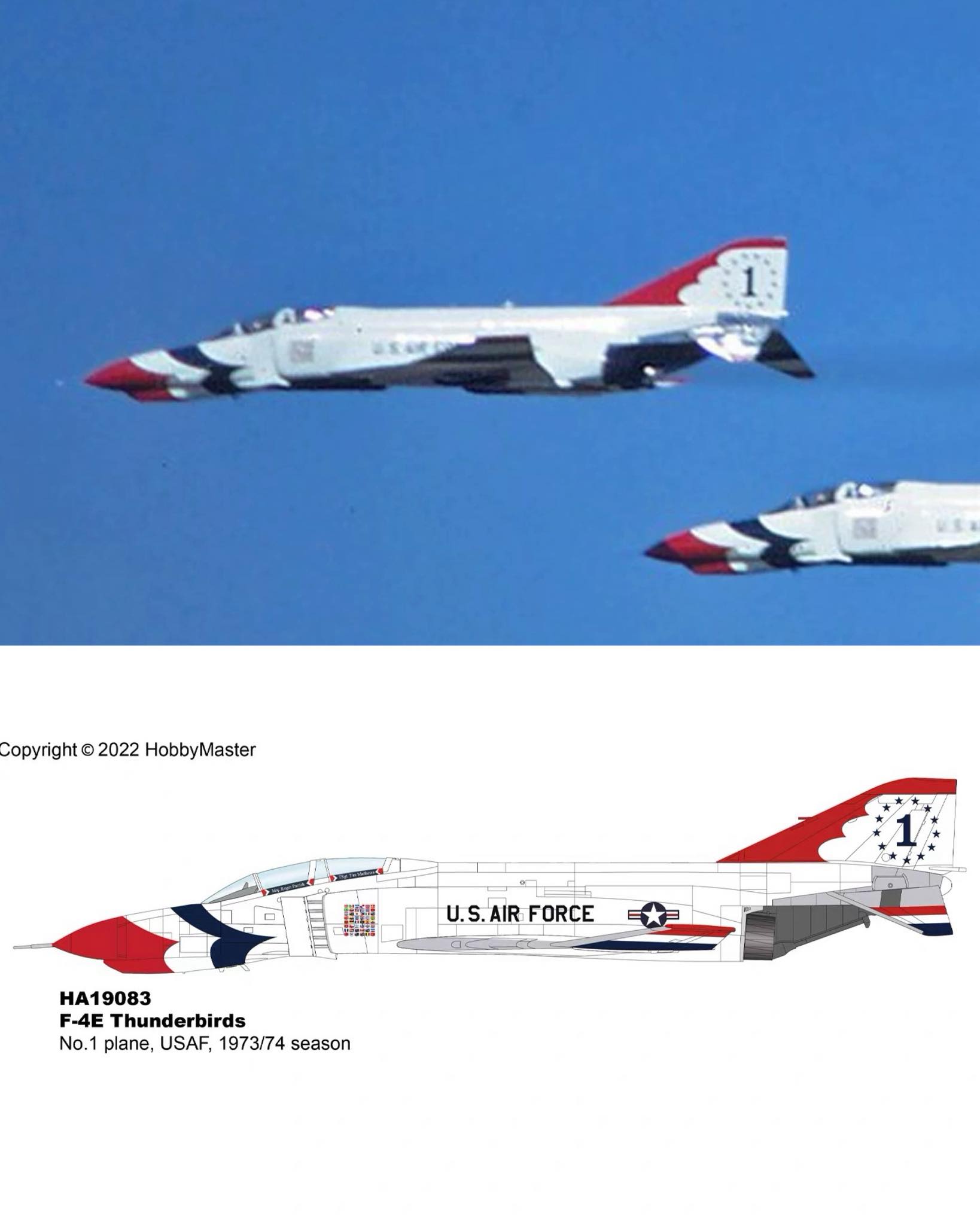 HA19083美國空軍雷鳥特技小組1號機F-4E幽靈1973-74合金模型1/72成品HM