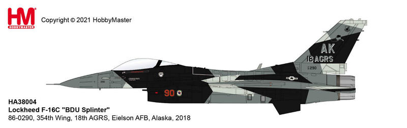 HA38004美軍F-16C第354聯隊AK第18假想敵中隊Red 90分裂迷彩合金模型