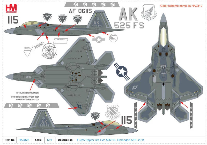 HA2825 美國F-22A RAPTOR 3RD FW, 525 FS模型