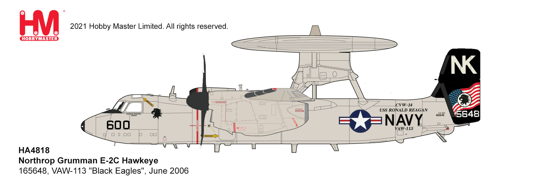 HA4818 美國海軍E-2C預警機VAW-113 Black Eagles模型