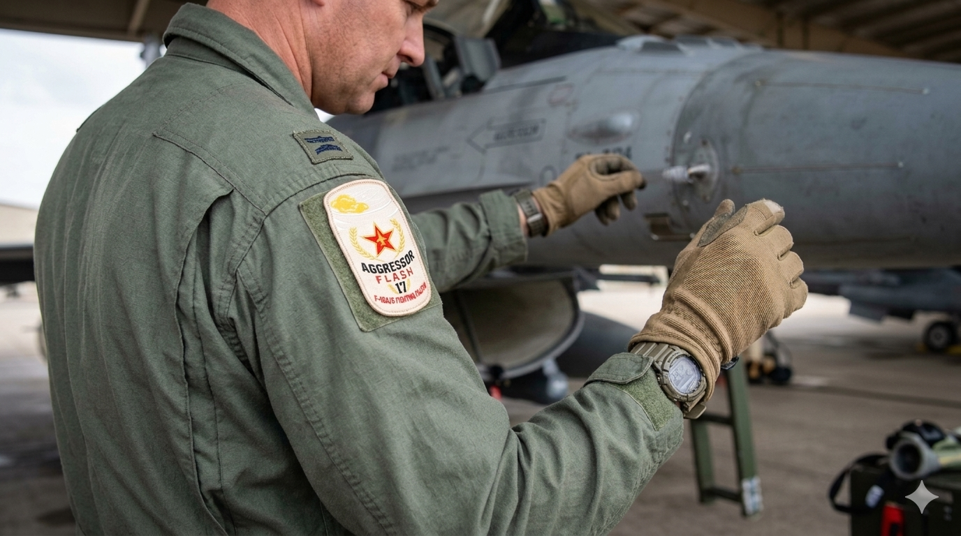 P0105 空軍F-16第17作戰隊AGGRESSOR假想敵啤酒章 (有魔鬼氈)