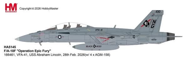美國海軍 VFA-41 Black Aces F/A-18F戰機2026史詩怒火行動HA5145