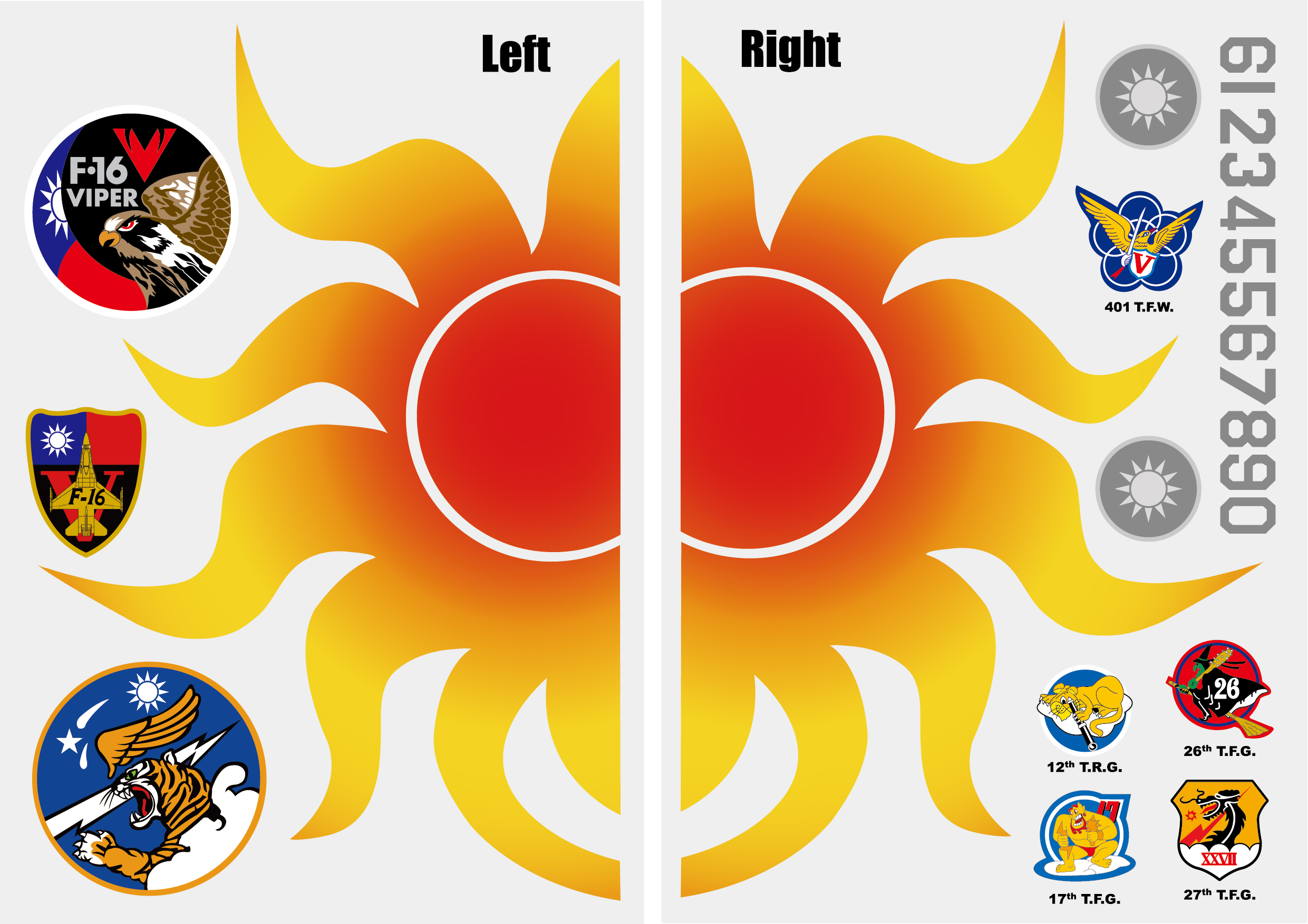 空軍第5聯隊馬拉道太陽神F-16戰機 UV轉印貼紙(A4*2張)