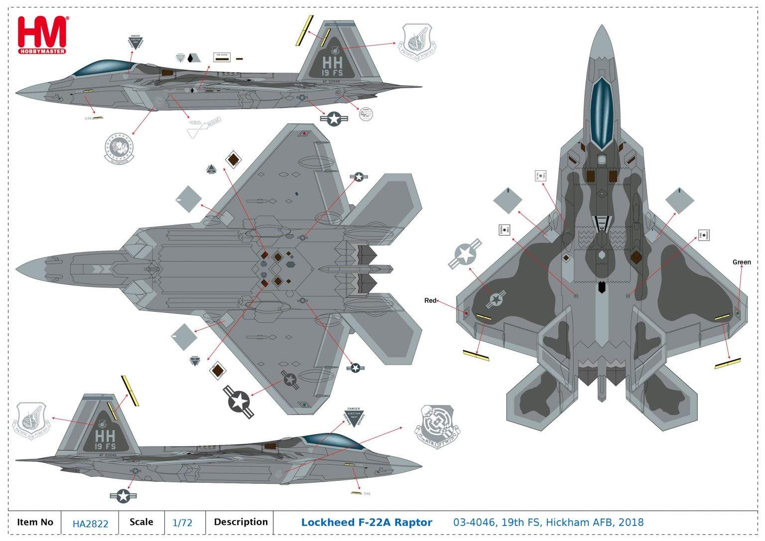 HA2822美國F-22A Raptor 03-4046合金成品模型