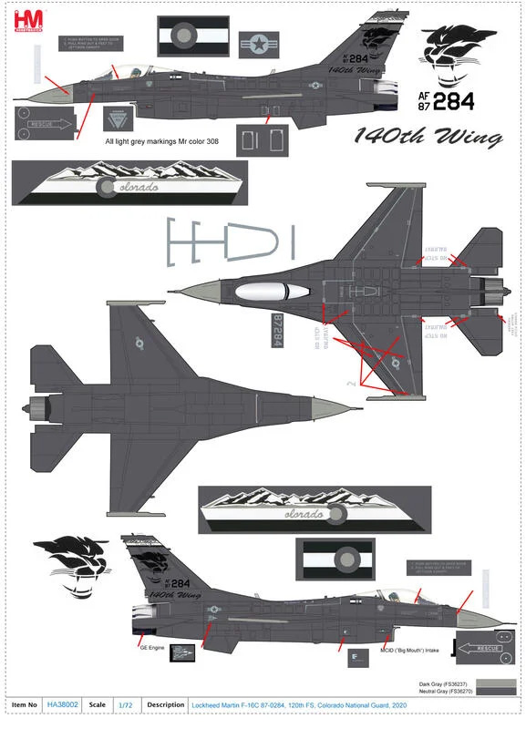 HA38002美國F-16C戰鬥機 國民警衛隊第120中隊模型