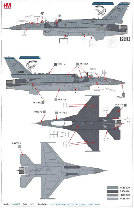 HA38027新加坡F-16D Pitch Back 2022 #680模型